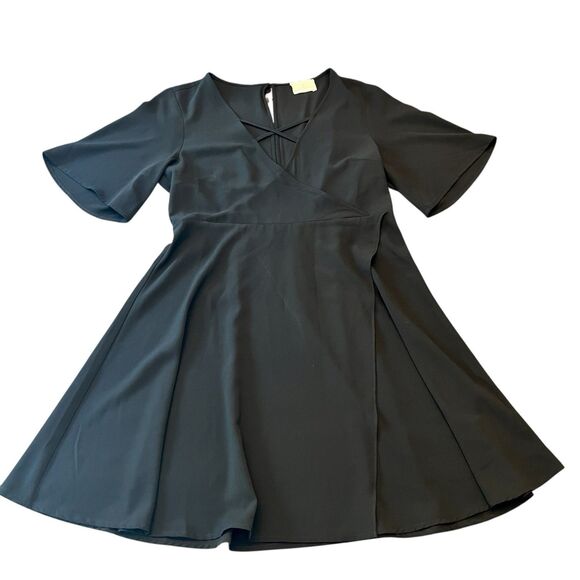 Pins and Needles Faux Wrap Dress Black Medium Silky Flowy Goth Minimalist Sexy - Picture 3 of 11